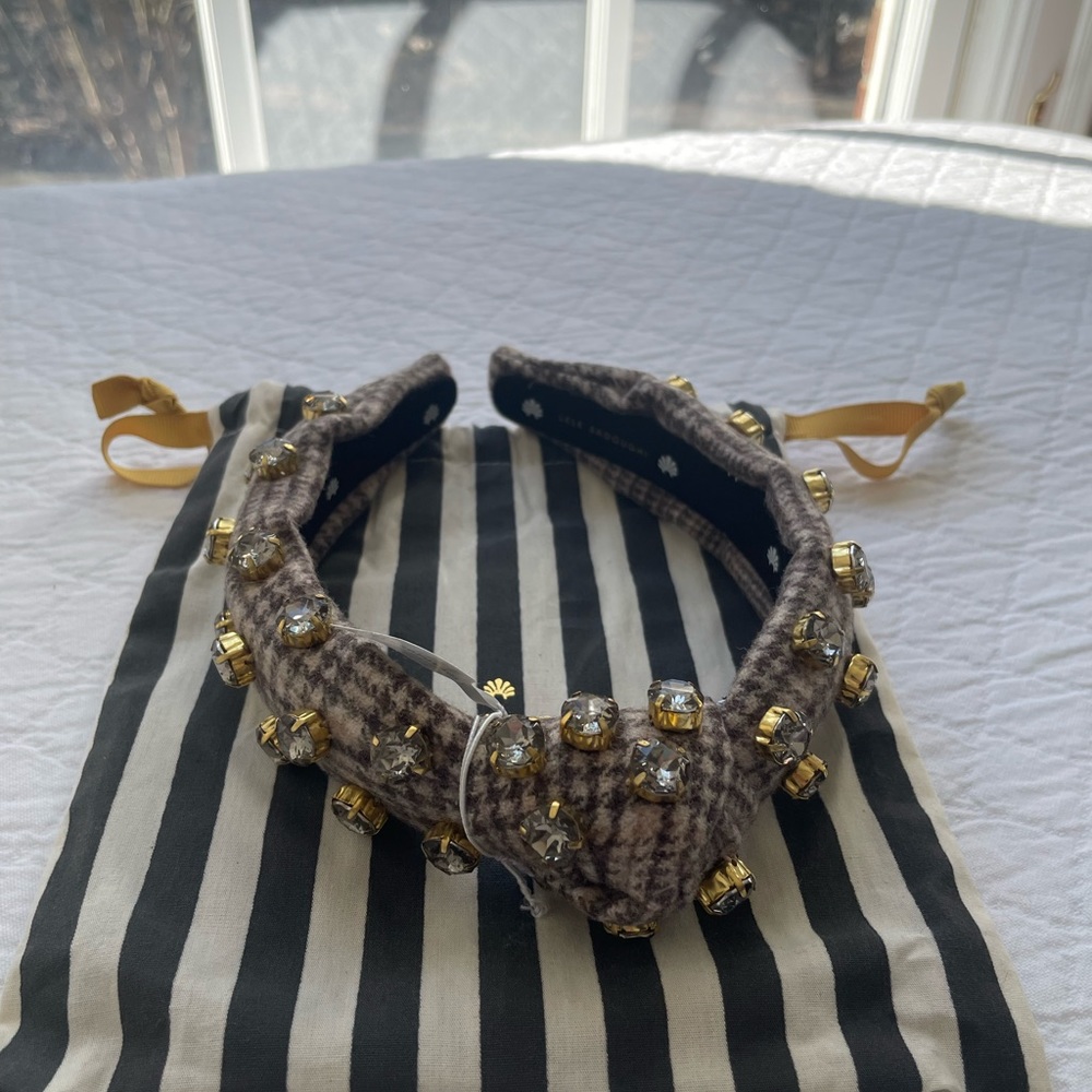 NWT Lele Sadoughi Tweed Jeweled Slim Knot headband